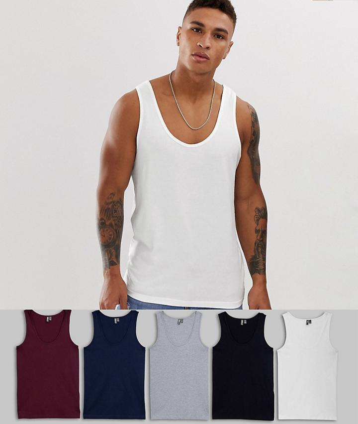 Asos Design Organic Tank In 5 Pack Save - Multi