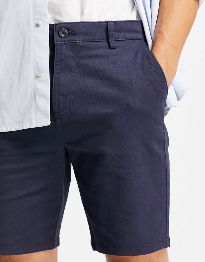 Topman Organic Cotton Blend Slim Chino Shorts In Navy