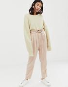 Asos Design Gutsy Linen Tapered Pants With Rope Belt-pink