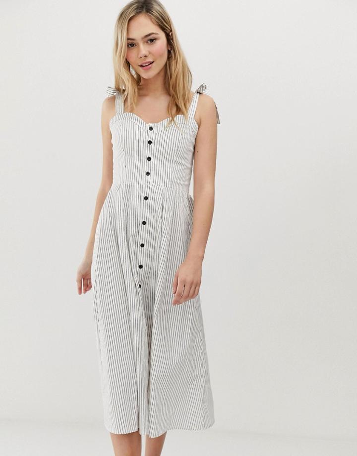 Angel Eye Striped Button Front Midi Dress - Cream