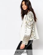 A Star Is Born All Over Embellished Biker Trophy Jacket - White