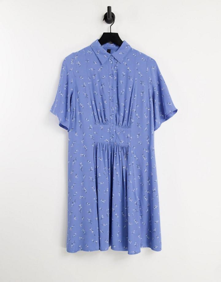 Y.a.s Kimono Sleeve Mini Shirt Dress In Blue Floral Print-multi