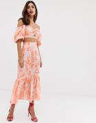 Asos Edition Printed Peplum Hem Midi Skirt - Multi