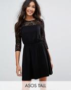 Asos Tall Mini Smock Dress With Lace Sleeves - Black