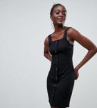 River Island Button Front Jersey Bodycon Dress In Black - Black