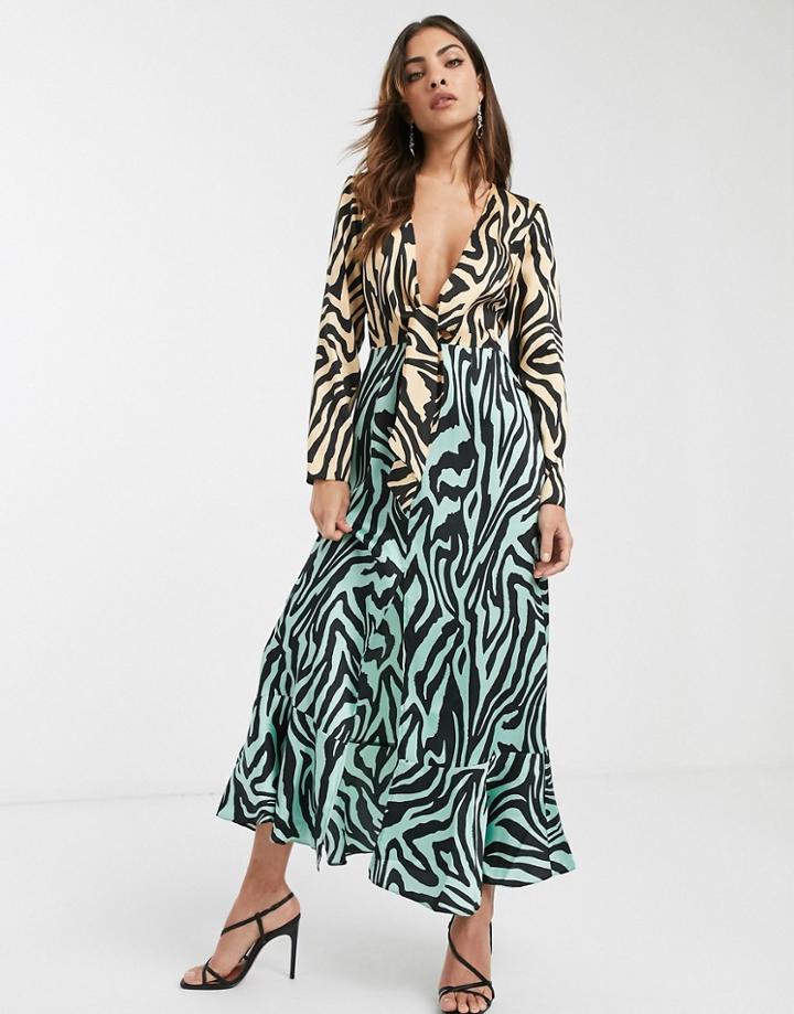 Asos Design Knot Front Maxi Dress In Mixed Animal Print-multi