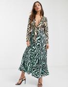 Asos Design Knot Front Maxi Dress In Mixed Animal Print-multi