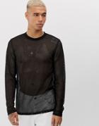 Asos Design Long Sleeve T-shirt In Black Mesh - Black