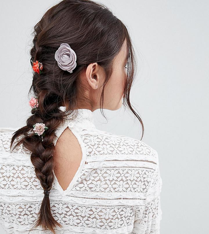 Asos Pack Of 4 Mixed Floral Hair Clips - Multi