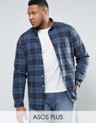 Asos Plus Skinny Check Shirt In Navy - Navy
