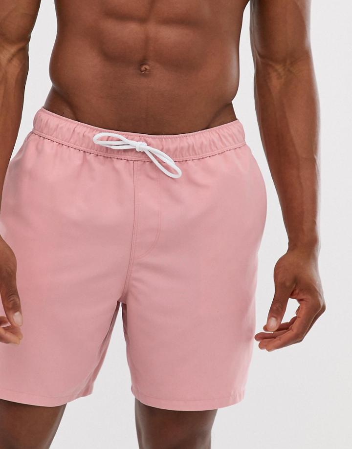 Asos Design Swim Shorts In Light Pink Mid Length