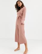 Asos Design Lounge Premium Knitted Rib Cropped Pants-pink