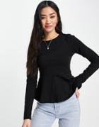 Asos Design Peplum Long Sleeve Top In Black