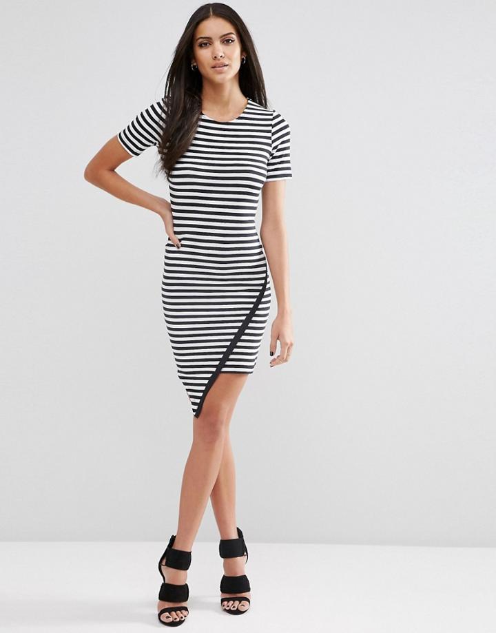 Asos Asymmetric Body-conscious Dress In Stripe - Multi