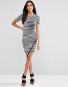 Asos Asymmetric Body-conscious Dress In Stripe - Multi
