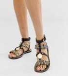 River Island Woven Gladiator Sandal With Gold Details In Black - Black