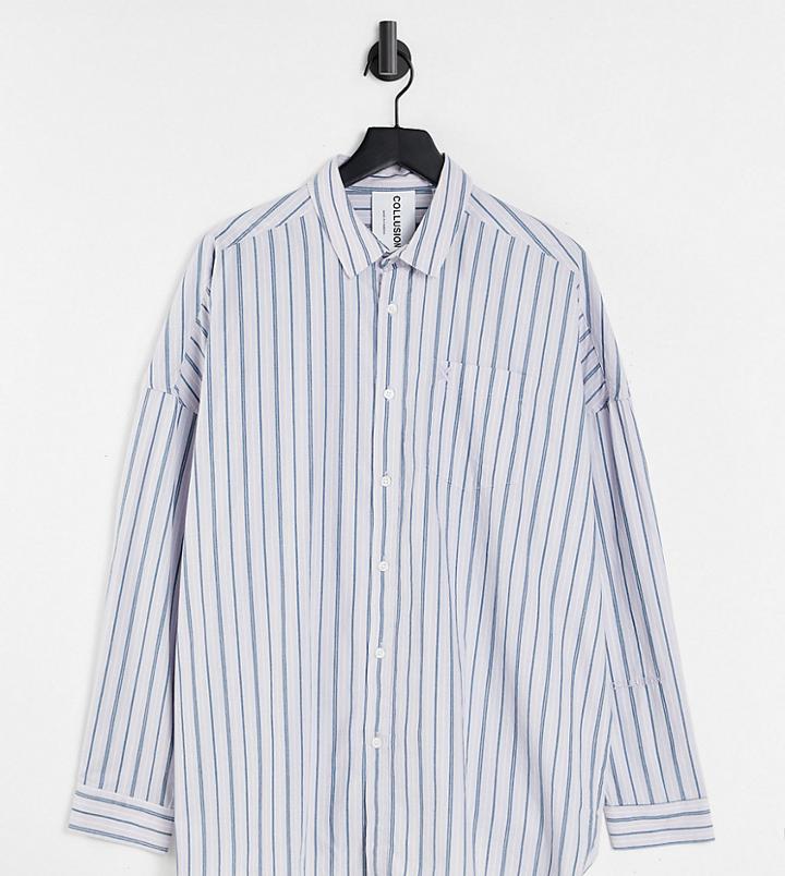 Collusion Unisex Oversized Shirt In Blue Stripe-purple