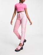 Daisy Street High Waisted Mom Jeans In Pink & Red Gingham Mix