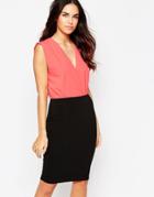 Hedonia Annabelle Pencil Dress With Contrast Top - Coral