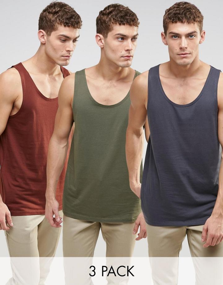 Asos Tank In Skater Fit 3 Pack Save 22%