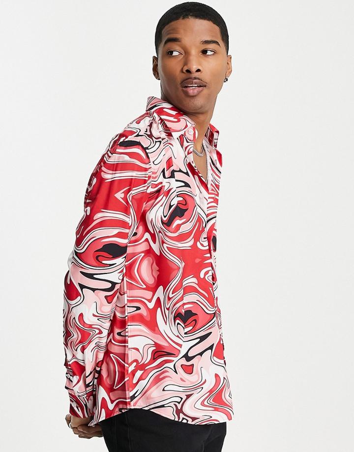 Devil's Advocate Viscose Psychedelic Swirl Print Shirt-pink