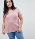 Asos Design Curve T-shirt In Swing Drape With V-neck - Pink