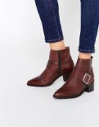 Asos Rally Leather Buckle Ankle Boots - Choc Leather