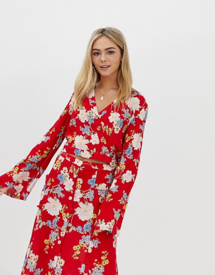 Miss Selfridge Blouse With Tie Detail In Floral Print - Red