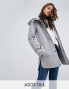 Asos Tall Premium Raincoat With Borg Liner - Gray