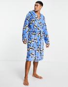 Asos Design Fleece Dressing Gown With Dog Novelty Print-blues