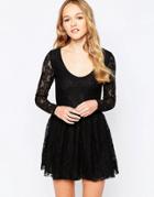 Madam Rage Skater Dress In Lace - Black