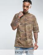 Mennace Extreme Drop Shoulder T-shirt In Camo - Green