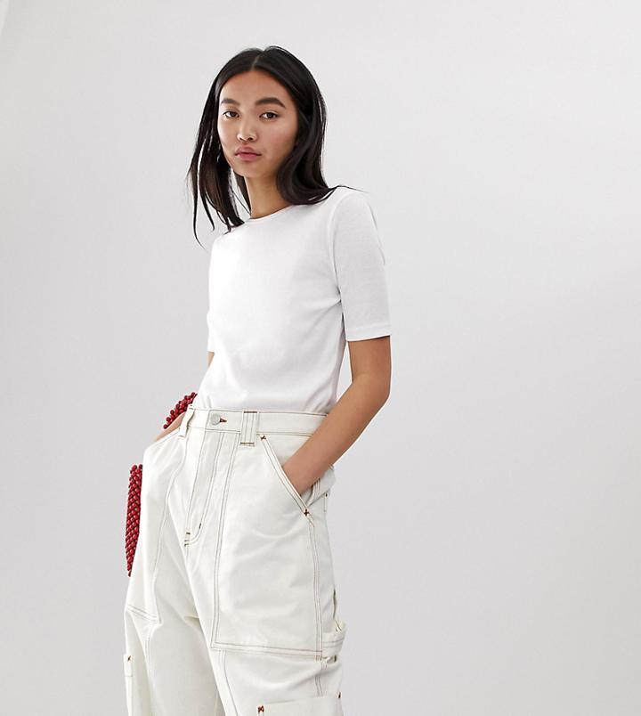 Weekday Ribbed Crew Neck Fitted T-shirt In White - White