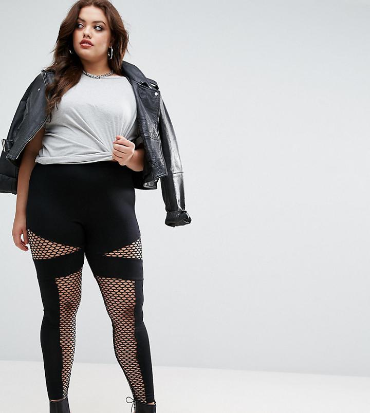 Asos Curve Fishnet Mesh Insert Legging - Black