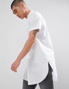 Asos Design Regular Fit Super Longline Shirt With Grandad Collar In White - White