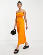 & Other Stories Midi Cami Dress With Cut Out Sides In Bright Orange Jacquard