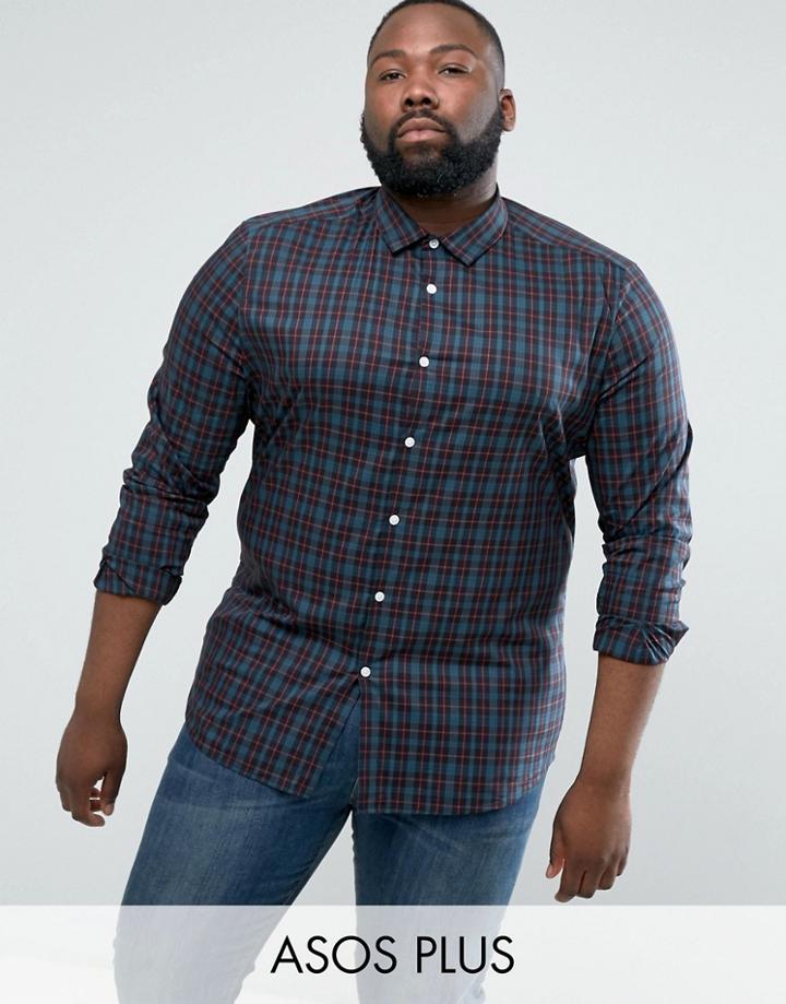 Asos Plus Skinny Check Shirt In Green - Navy