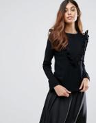 Wild Flower Sweater With Frill Detail - Black
