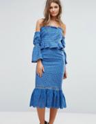 Foxiedox Off The Shoulder Midi Dress With Ruffle Details - Blue