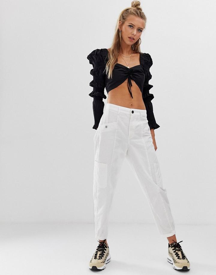 Bershka Cargo Utility Pants In Ecru - White