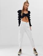 Bershka Cargo Utility Pants In Ecru - White