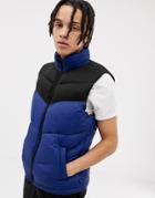 Pull & Bear Quilted Vest In Blue - Blue