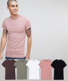 Asos Muscle Fit Crew Neck T-shirt With Roll Sleeve 5 Pack Save - Multi