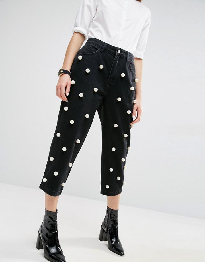 Asos White Pearl Embellished Jeans - Black