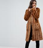 Asos Tall Midi Coat In Pelted Faux Fur - Brown
