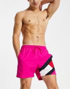 Tommy Hilfiger Swim Shorts With Side Flag Logo In Pink