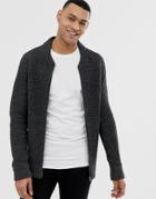 Brave Soul Waffle Knit Zip Through Cardigan-gray
