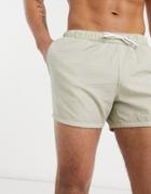 Asos Design Swim Shorts In Stone Seersucker Short Length-neutral