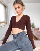 Topshop Super Cropped Cardigan In Chocolate-brown