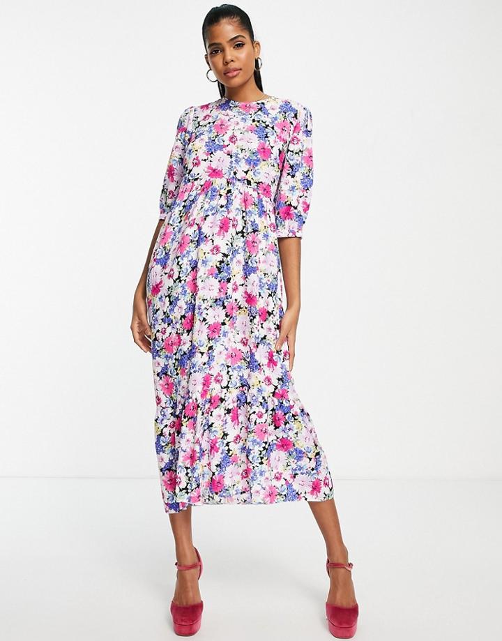 Nobody's Child Rachel Floral Printed Dress With Pockets In Multicolor